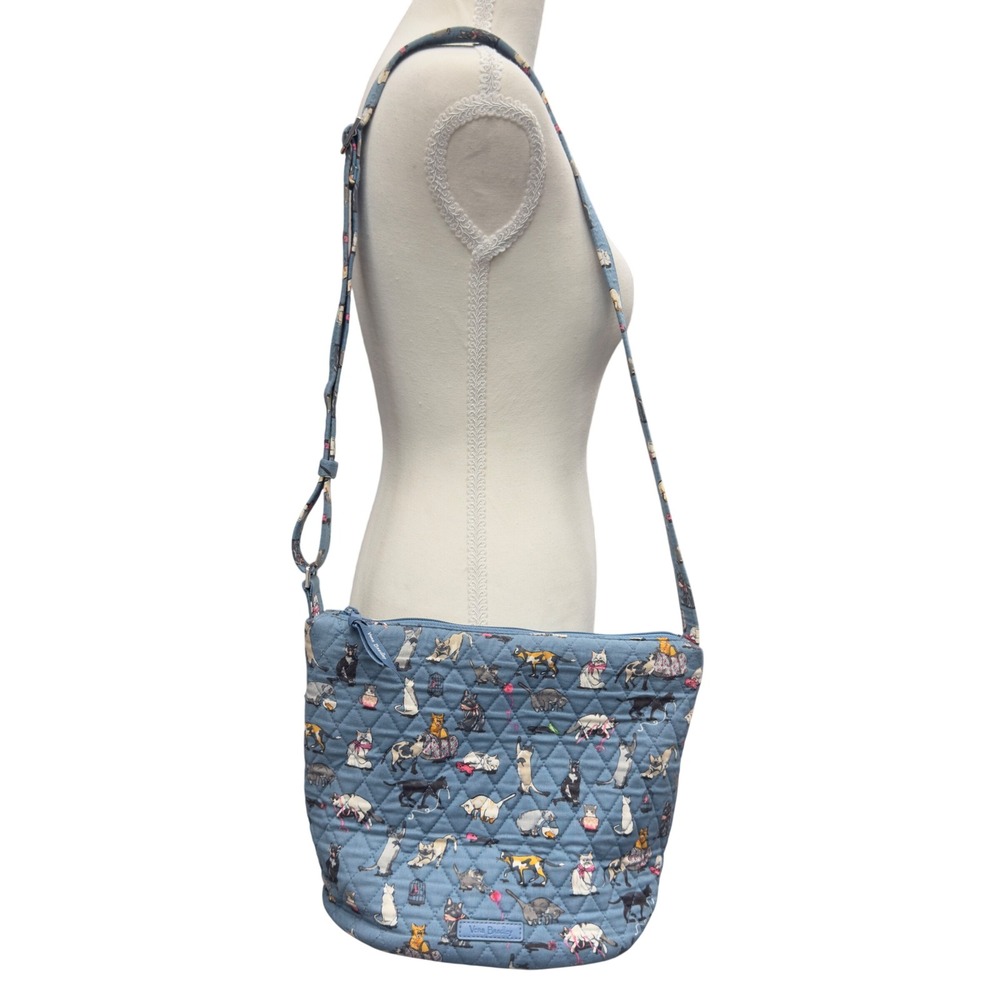 Vera Bradley Blue Cat Print Quilted Cotton Crossbody Bag Adjustable Strap